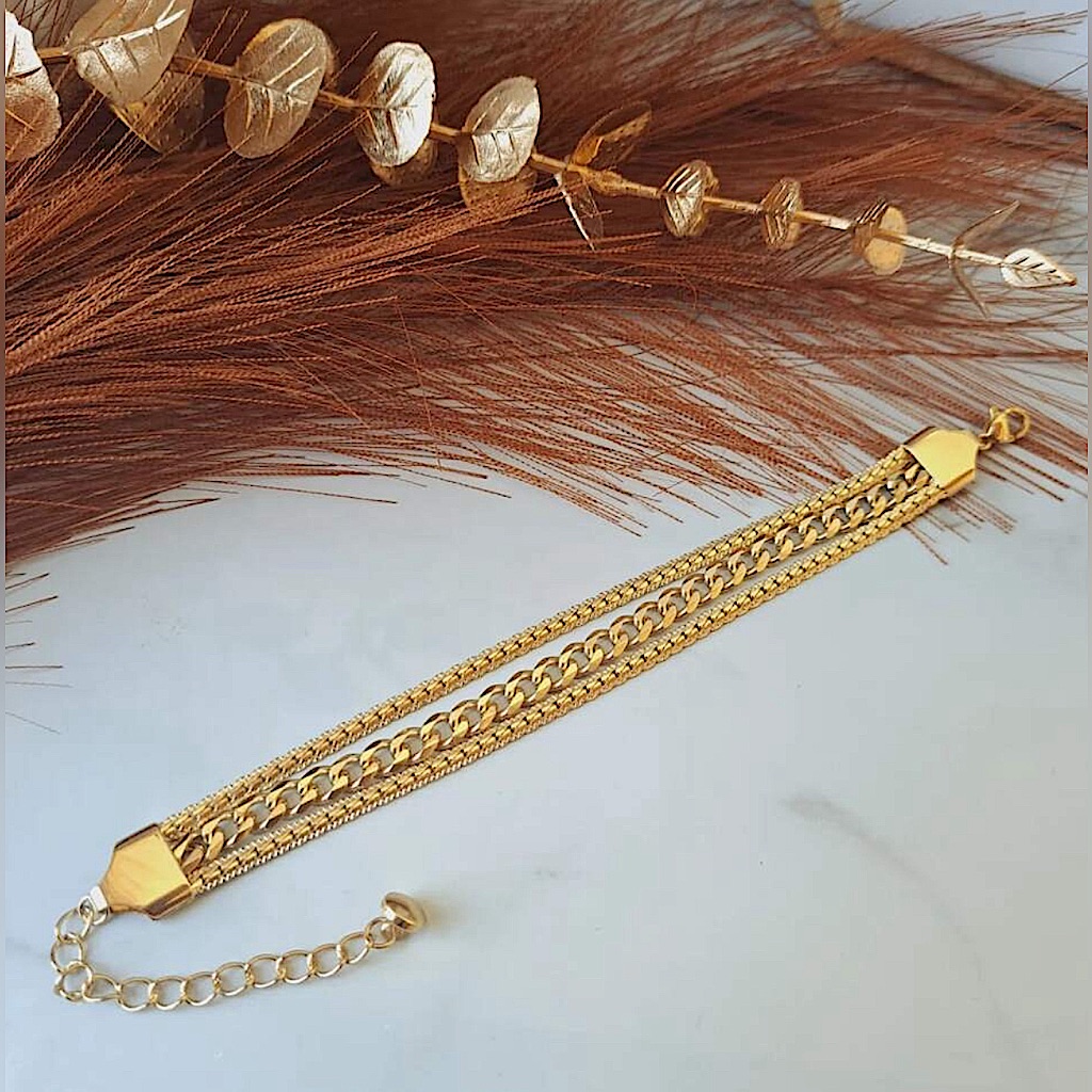 18k Gold Plated Stainless Steel 3 Layered Chain Bracelet 28$